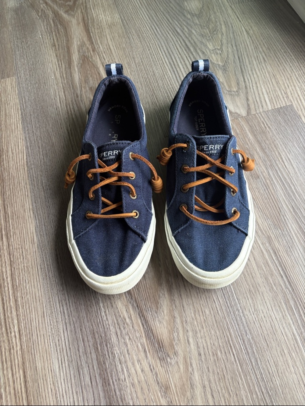 Sperry Navy Canvas Low-Profile Boat Shoes with Brown Laces - Picture 2 of 6
